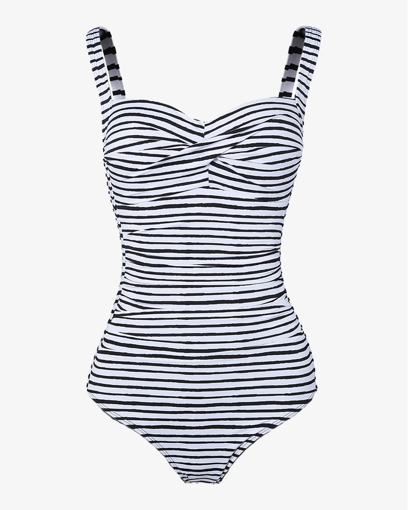 Black White Stripe Women s One Piece Swimsuit Bronte Co